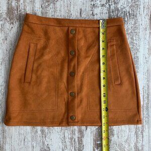 Meyeeka Women's Button Front Faux Suede High Waist A-line Mini Skirt with Pocket